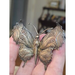 800 Silver Filagree Butterfly Brooch Antique 1920s-1930s